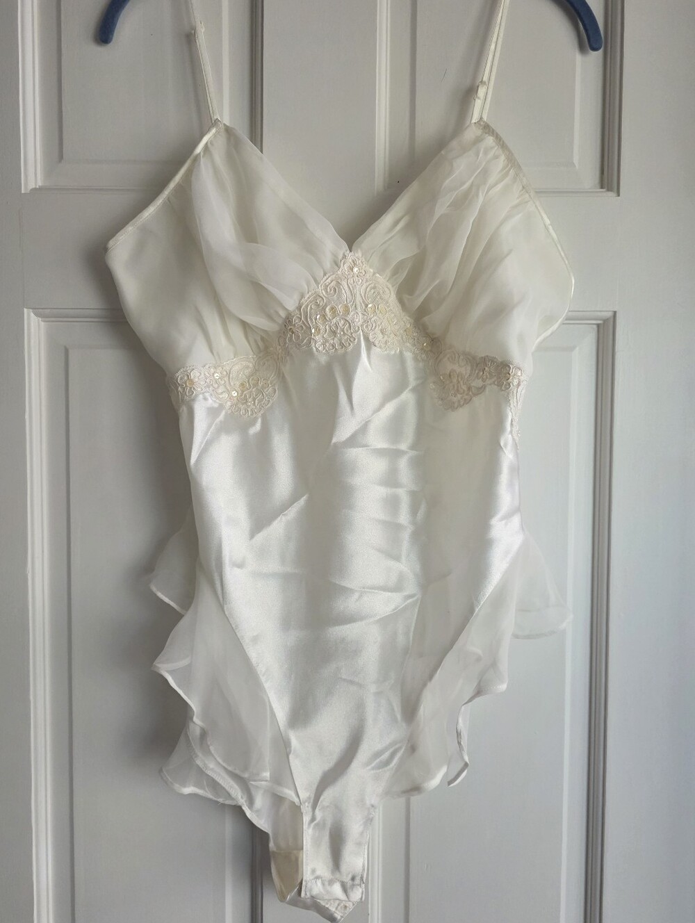 Vintage 1990s Victoria's Secret Ivory Satin & Chiffon Bodysuit Teddy